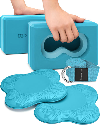 Deep-Zen® Yoga Blocks Wrist Support; Yoga Blocks 2 Pack with Knee Pads and Strap to Put Less Weight
