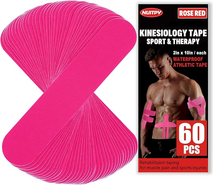 60PCS Precut Kinesiology Tape Strips, 2 inch x 10 inch Athletic Tape, Kinetic Tape, Elastic Muscle