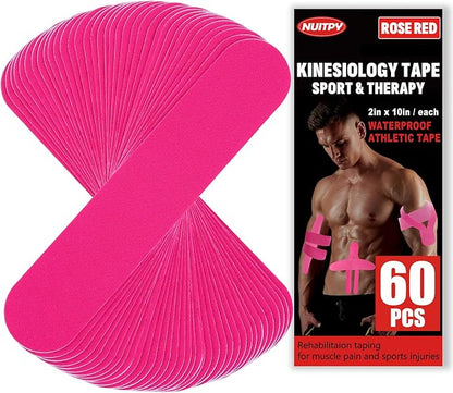60PCS Precut Kinesiology Tape Strips, 2 inch x 10 inch Athletic Tape, Kinetic Tape, Elastic Muscle