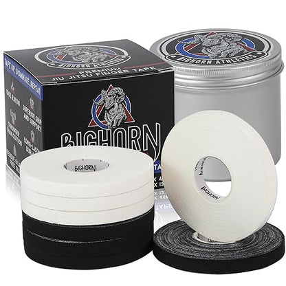 Bighorn Athletics Pro Series Jiu-Jitsu Finger Tape, 8-Rolls with Tin Holder, Enhanced Extra
