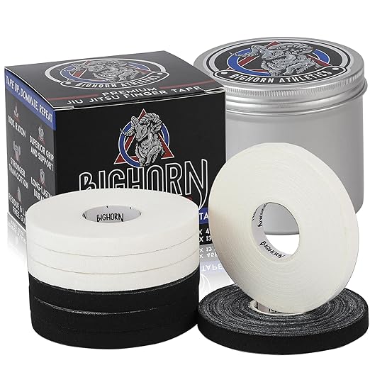 Bighorn Athletics Pro Series Jiu-Jitsu Finger Tape, 8-Rolls with Tin Holder, Enhanced Extra