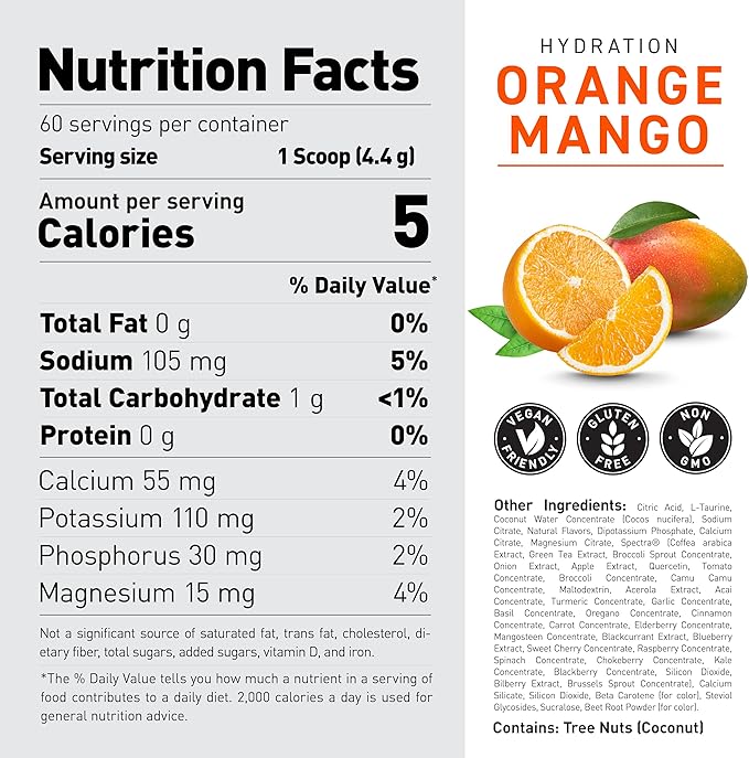Kaged Hydration Electrolytes Powder | Orange Mango | Hydra-Charge Sports Drink Mix | Pre, Post