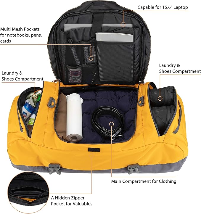 Ubon Large Duffel Bag Weekender Bags with Shoe Compartments 4-Way Sports Gym Backpack with Padded