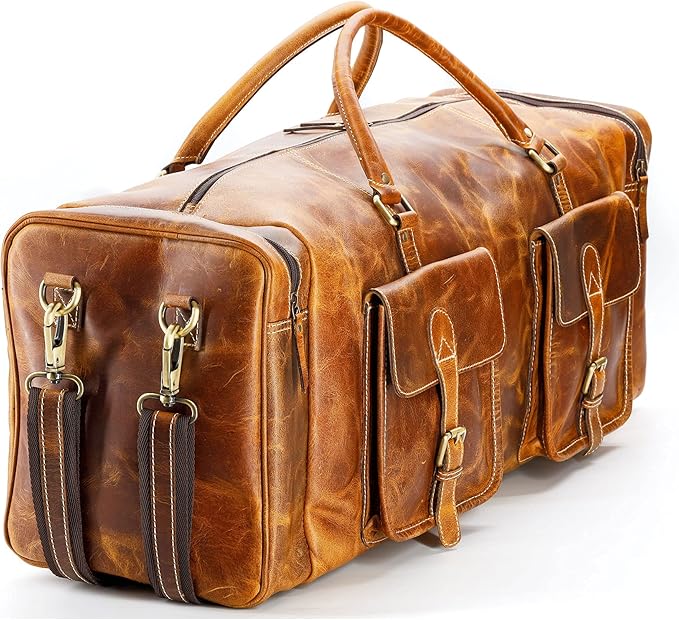 KomalC 28 inch Duffel Bag Travel Sports Overnight Weekend Leather Duffle Bag for Gym Sports Cabin