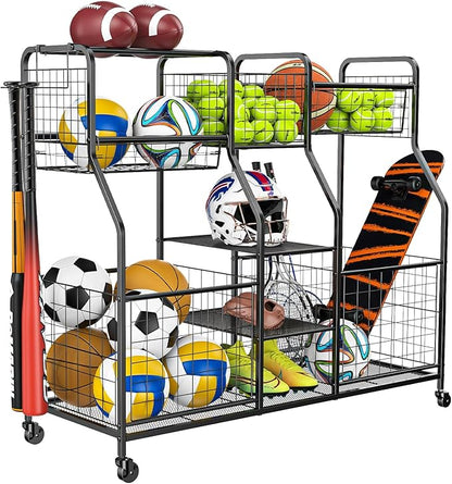Garage Sports Equipment Organizer - Ball Storage Rack with Elastic Rope or Wire Mesh,Garage