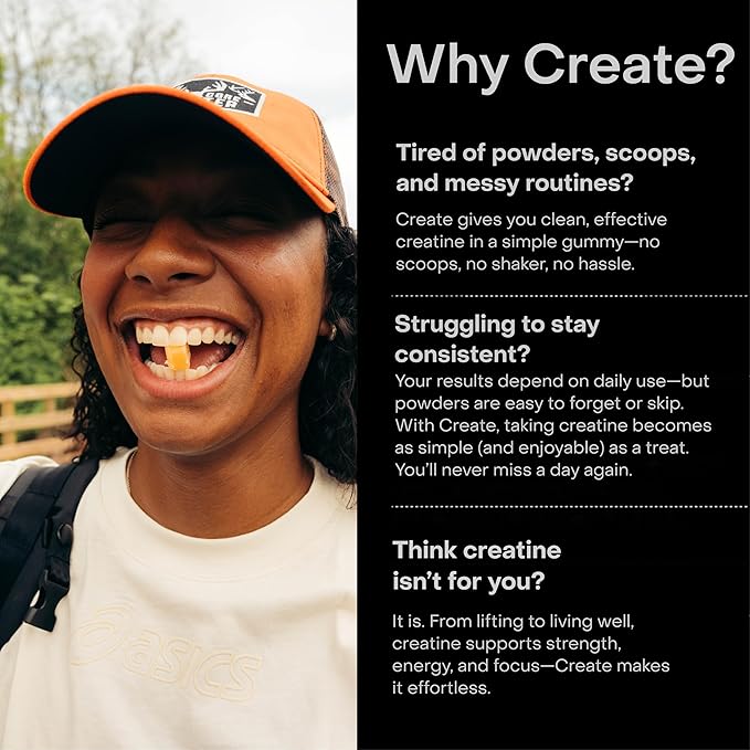 Create Creatine Monohydrate Gummies for Men & Women, Boost Focus, Strength, and Endurance