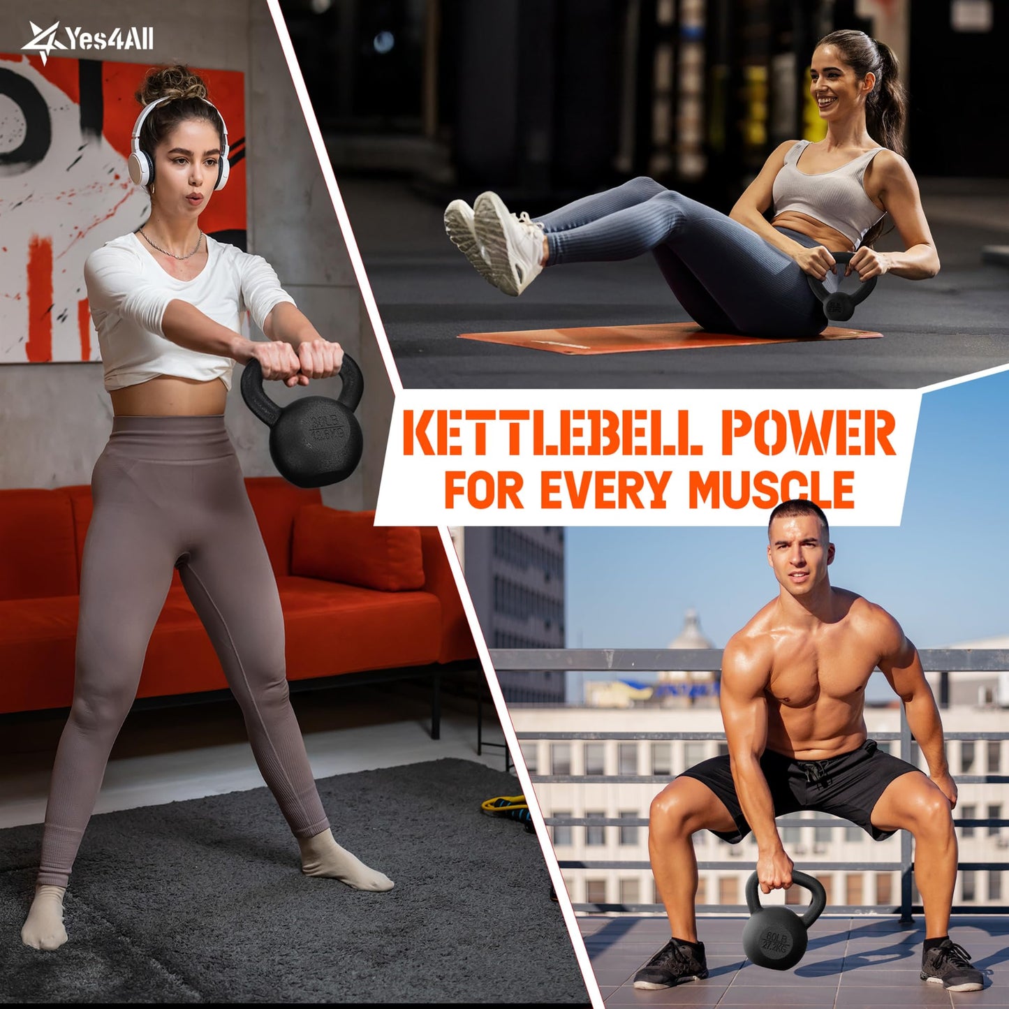 Yes4All Solid Cast Iron Kettlebell Weights Set – Great for Full Body Workout and Strength Training