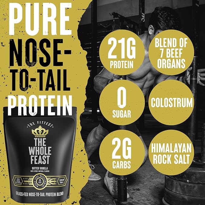 The Fittest Whole Feast Beef Protein Powder - Butter Vanilla - Grass Fed Nose to Tail Carnivore