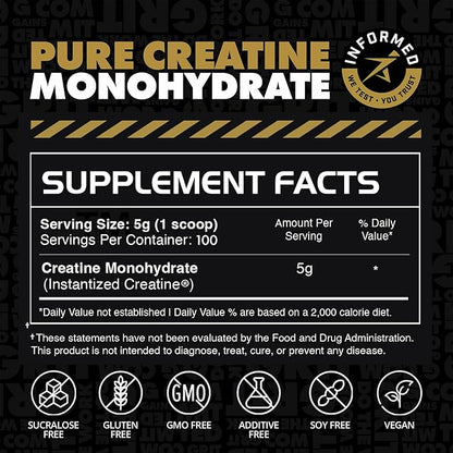 Gains in Bulk Instantized Creatine Monohydrate for Women and Men, Soluble Pre Workout Powder