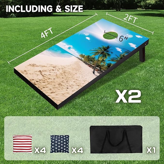Cornhole Board Set with Carrying Bags & 8 Bean Bags Corn Hole Boards Bean Toss Game for Adults