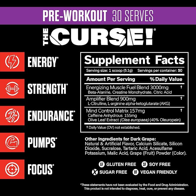 JNX SPORTS The Curse! Pre Workout Powder for Men & Women, Caffeine, Beta-Alanine, Creatine