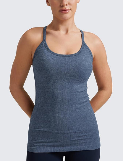CRZ YOGA Seamless Workout Tank Tops for Women Racerback Athletic Camisole Sports Shirts with Built