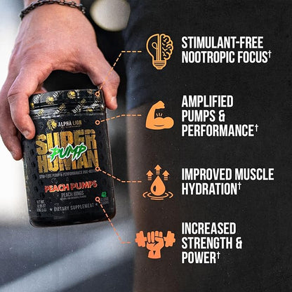ALPHA LION Superhuman Pump Pre Workout Powder, Nootropic Caffeine & Stim Free Preworkout