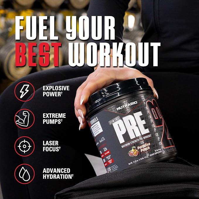 NutraBio STIM-Free PRE Workout for Men, New Formula | Laser Focus, Extreme Pumps | Performance