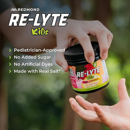 REDMOND Re-Lyte Kids Hydration Electrolyte Mix Powder, Pink Lemonade 7.62 oz