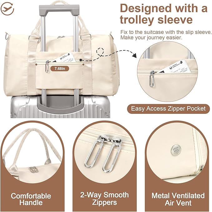 FIORETTO Womens Gym Tote Duffle Bag with Wet Pocket & Shoe Compartment, Sports Duffel Overnight