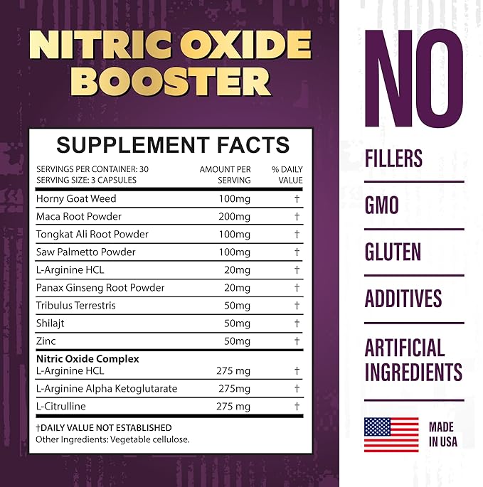 Nitric Oxide Supplements for Men - Nitric Oxide Booster for Blood Flow, Stamina Booster, Alpha