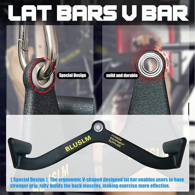 LAT Pull Down Bar for Cable Machine, LAT Pulldown Attachments T Bar V Bar Cable Attachment, Back