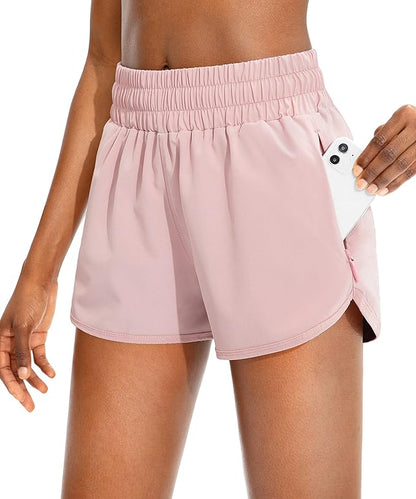 SANTINY Women's Running Shorts with Zip Pockets High Waisted Athletic Workout Gym Shorts for Women