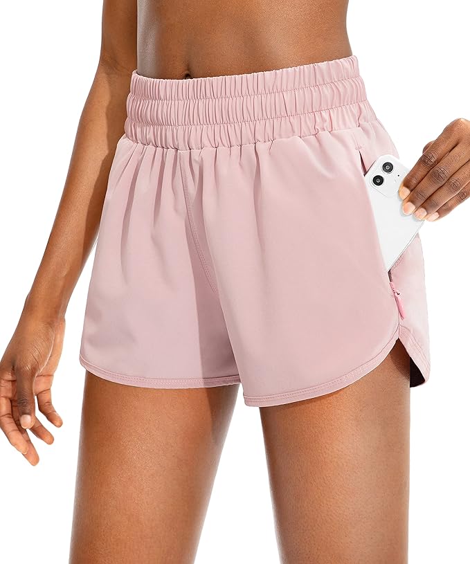 SANTINY Women's Running Shorts with Zip Pockets High Waisted Athletic Workout Gym Shorts for Women