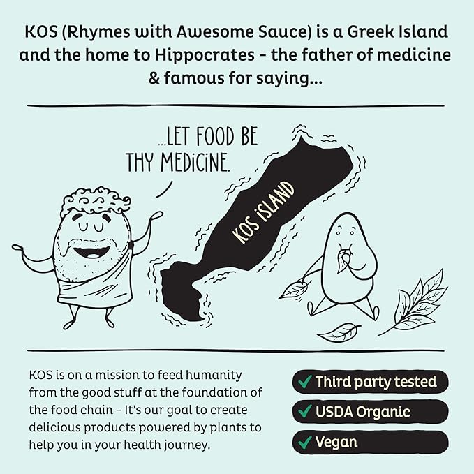 KOS Vegan Protein Powder, Unflavored & Unsweetened - Low Carb Pea Protein Blend, Organic Superfood
