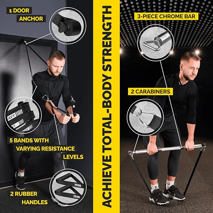 Long Resistance Bands for Working Out Men and Women - Set of 5 Pull-Up Bands, Rubber Handles and