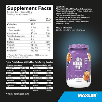 Maxler 100% Golden Whey Protein - 24g of Protein per Serving - Premium Whey Protein Powder for Pre