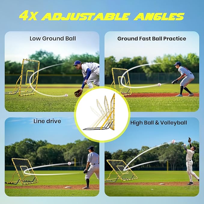 Baseball Rebounder Net,4x4.5FT Multi-Sport Pitch Back Rebounder Steel Frame with 4 Adjustable