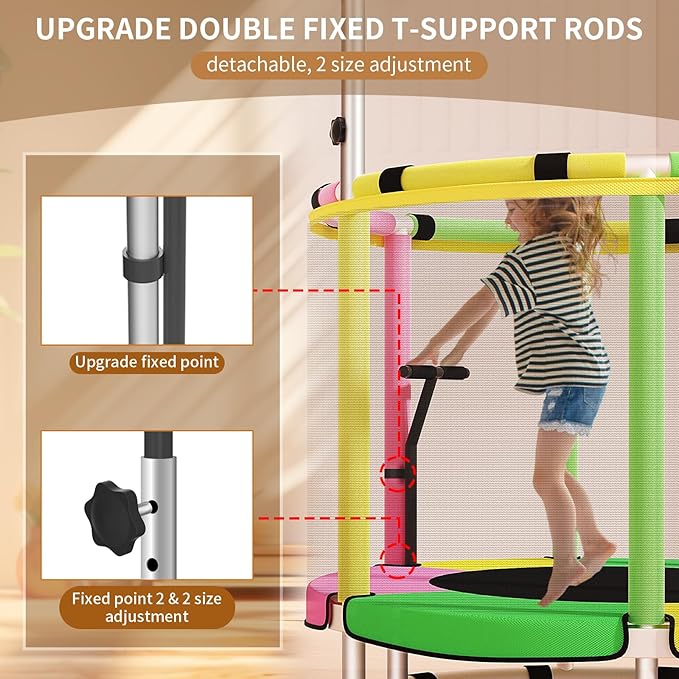 Trampoline for Kids, Adjustable Baby Toddler Trampoline with Basketball Hoop, Round Bottom Indoor