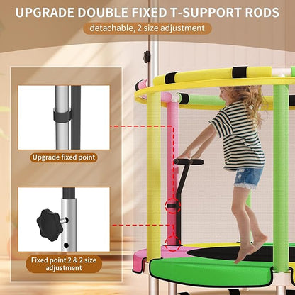 Trampoline for Kids, Adjustable Baby Toddler Trampoline with Basketball Hoop, Round Bottom Indoor