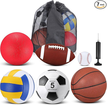 Libima 6 Pcs Multi Sport Ball Set Official Size Football, Basketball, Soccer, Volleyball