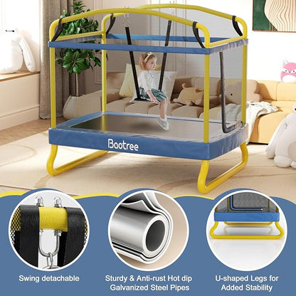 6.5FT Rectangle Trampoline for Kids, 78”ASTM Approved Recreational Trampolines with Swing, Small
