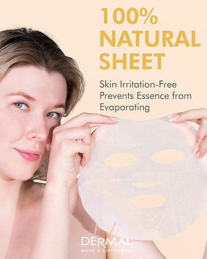 DERMAL Royal Jelly Collagen Essence Korean Facial Mask Sheet Pack of 10 - Intensive Moisture
