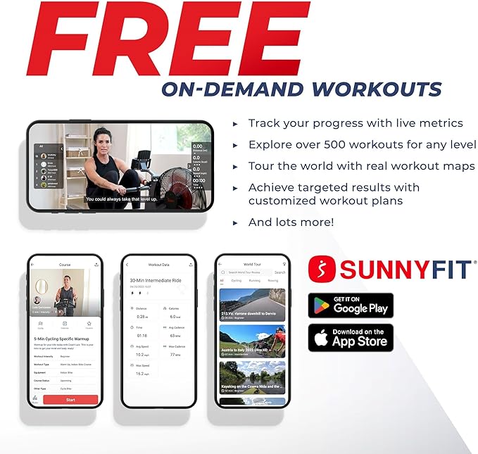 Sunny Health & Fitness Flip & Foldable Rowing Machine for Home w/Extended Slide Rail, Full-Body