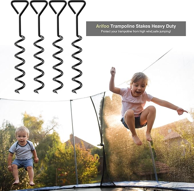 Trampoline Stakes Heavy Duty Strong and Galvanized Steel Corkscrew High Wind Anchor Kit for