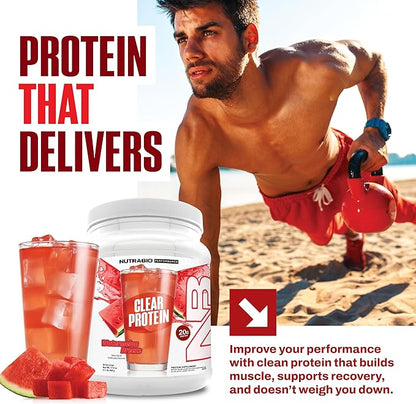 NutraBio Clear Protein Powder, Watermelon Breeze - 20 Servings, 20g Clear Whey Protein Isolate, 0