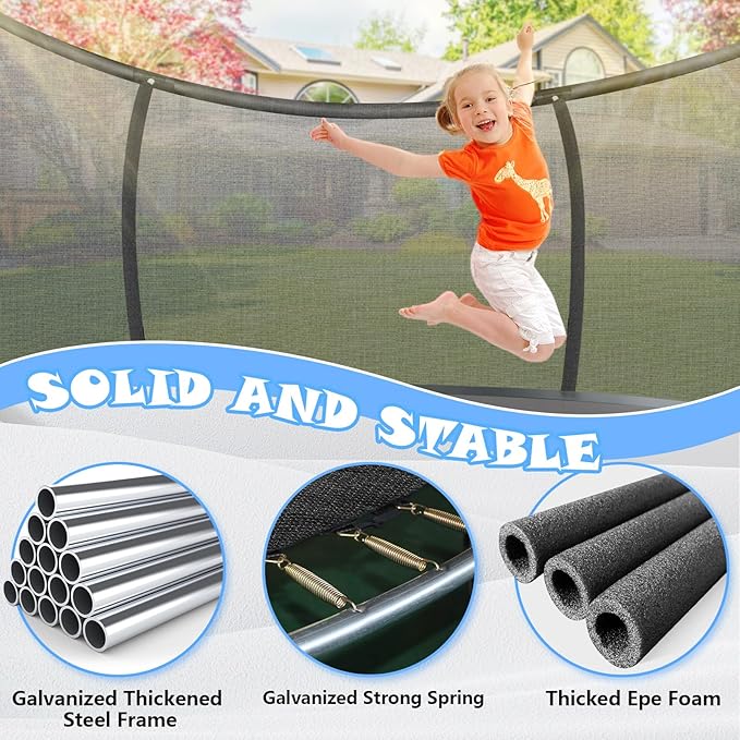 Trampoline 12FT 14FT 15FT 16FT for Kids/Adults - Outdoor Recreational with Enclosure Net Curved