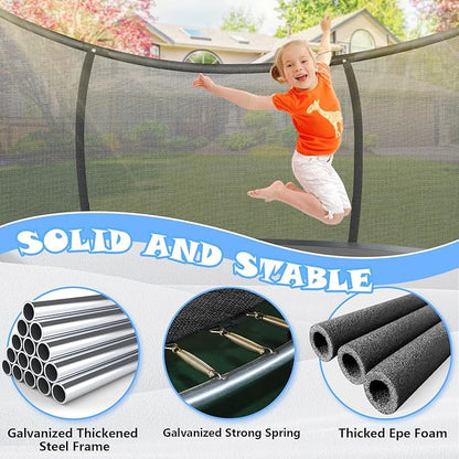 Trampoline 12FT 14FT 15FT 16FT for Kids/Adults - Outdoor Recreational with Enclosure Net Curved