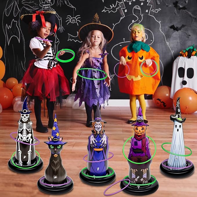 5Pcs Inflatable Halloween Ring Toss Game,Halloween Games for Kids,Adults,Family Party Favor Indoor