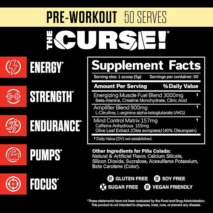 JNX SPORTS The Curse! Pre Workout Powder for Men & Women, Caffeine, Beta-Alanine, Creatine