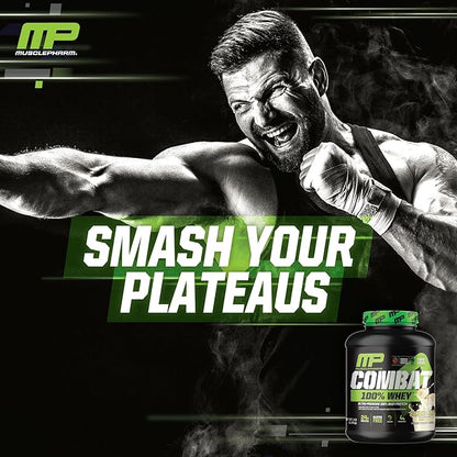 MusclePharm Combat 100% Whey Protein Powder, Banana Milk Flavor, Fast Recovery & Muscle Gain with