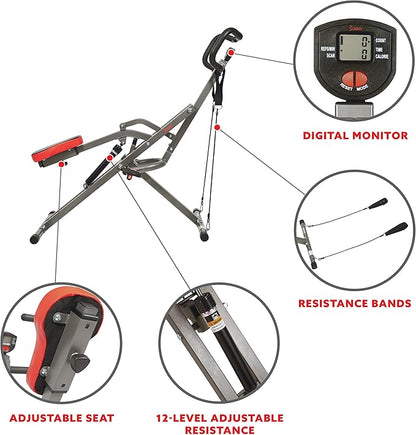 Sunny Health & Fitness Row-N-Ride PRO, Full Body Combo Squat Machine w/Optional Resistance Band