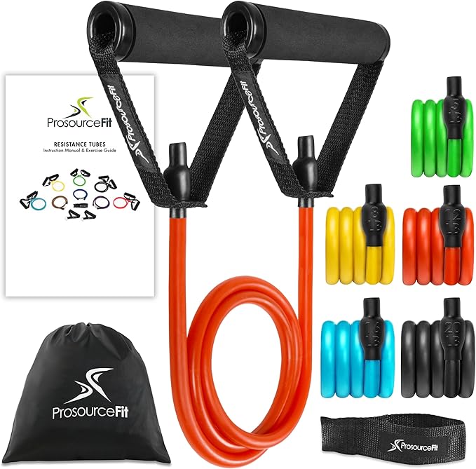 ProsourceFit Single Stackable Resistance Bands with Door Anchor and Exercise Guide, 5-8 LB, Heavy