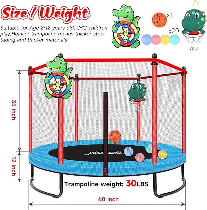 Pink Indoor Trampoline for Kids 2-5, 5ft Mini Indoor & Outdoor Small Toddler Trampoline with Net