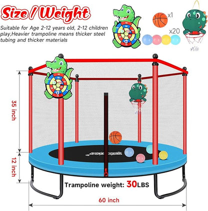 Pink Indoor Trampoline for Kids 2-5, 5ft Mini Indoor & Outdoor Small Toddler Trampoline with Net