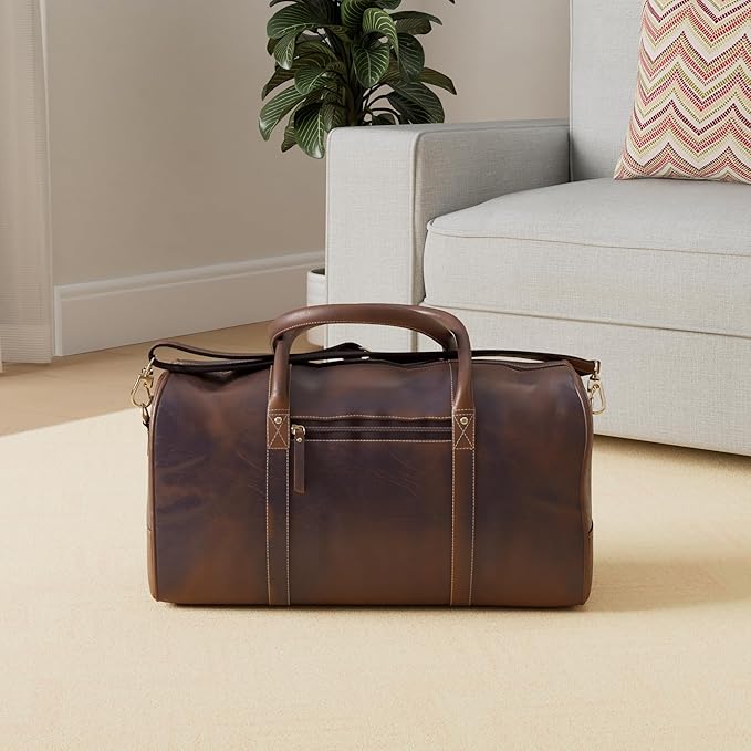 KomalC 24 Inch Leather Duffel Bags for Men and Women Travel Overnight Weekend Leather Bags Sports