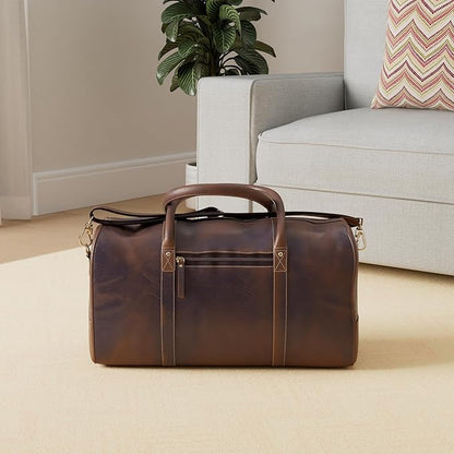 KomalC 24 Inch Leather Duffel Bags for Men and Women Travel Overnight Weekend Leather Bags Sports