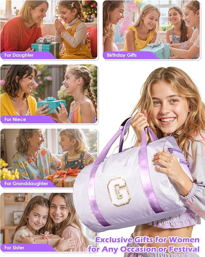 Trendy Stuff for Tween, Girl Gym Bag, Kids Initial Overnight Duffel Bags with Shoe Compartment