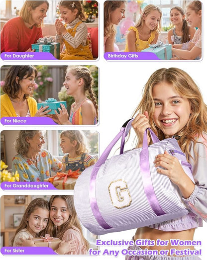 Trendy Stuff for Tween, Girl Gym Bag, Kids Initial Overnight Duffel Bags with Shoe Compartment
