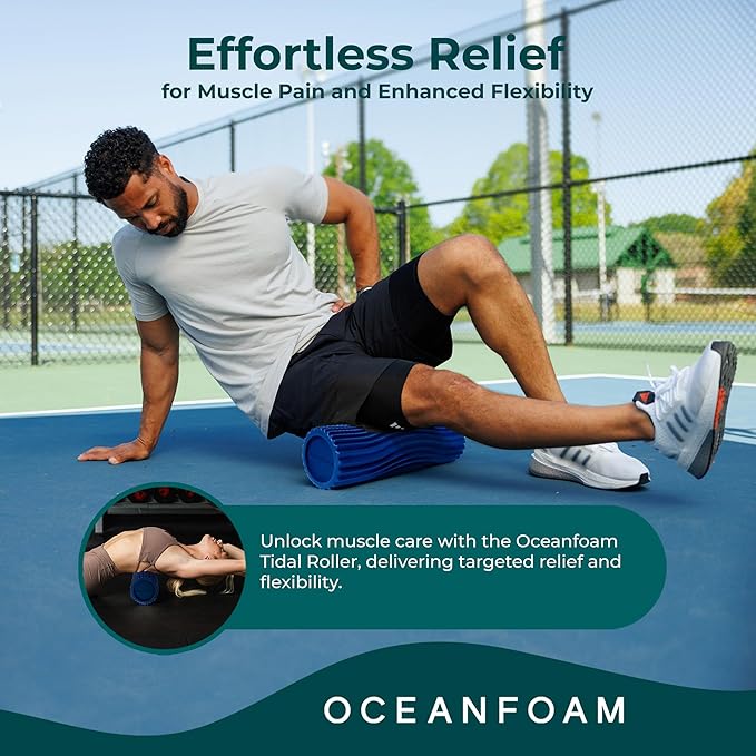 Oceanfoam Tidal Roller - Royal Blue - Muscle Massage Foam Roller for Back Pain & Stretching - Firm